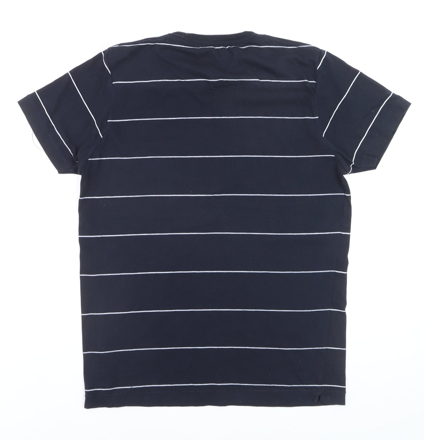 French Connection Men's Blue Striped Cotton Crew Neck T-Shirt M