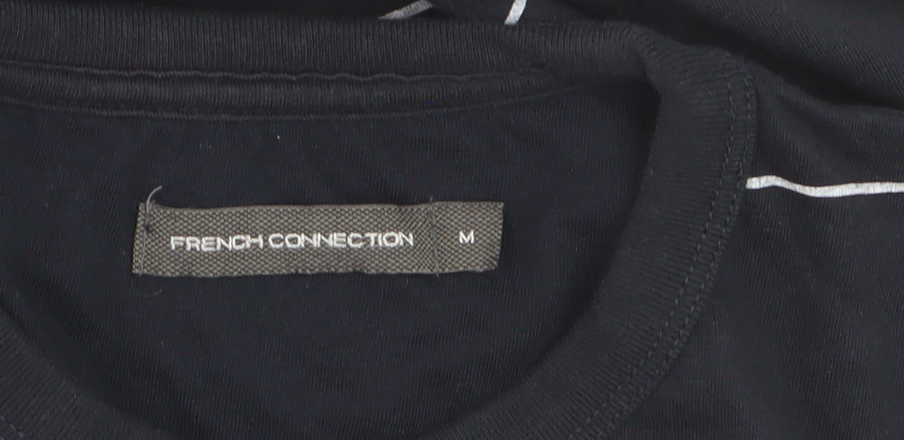 French Connection Men's Blue Striped Cotton Crew Neck T-Shirt M
