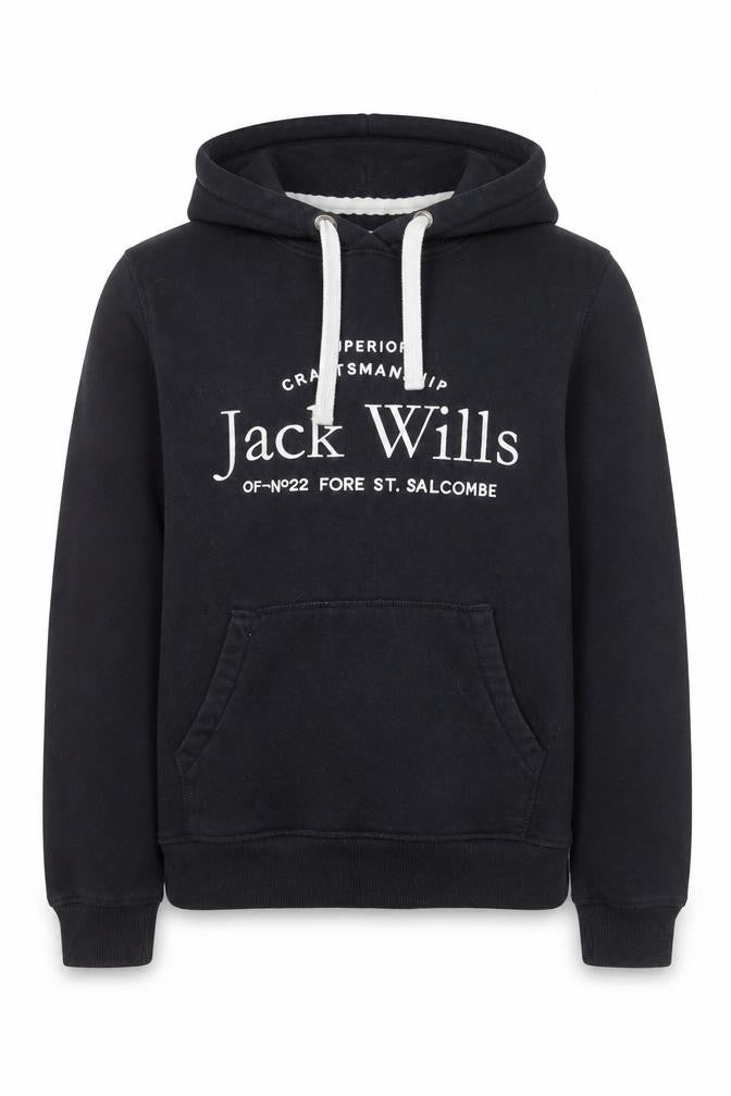 Jack Wills Boys Black Pullover Hoodie Size 8 Cotton Blend Casual Sweatshirt