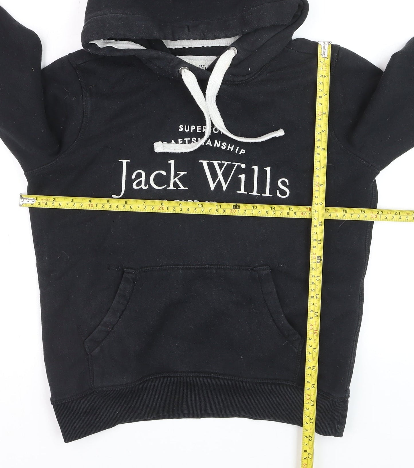 Jack Wills Boys Black Pullover Hoodie Size 8 Cotton Blend Casual Sweatshirt