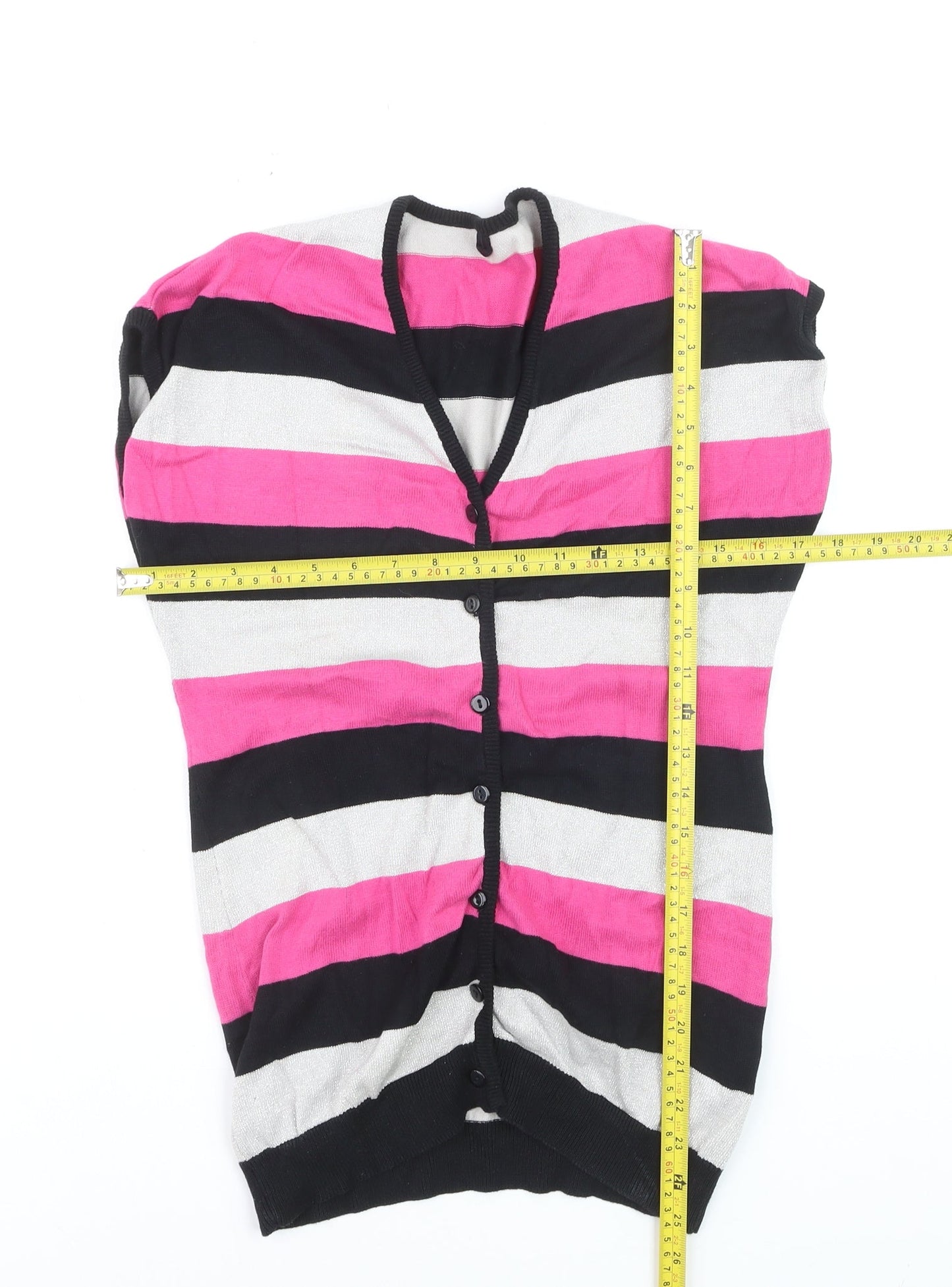 Dunnes Womens Multicoloured Striped Knit V-Neck Cardigan Size 8
