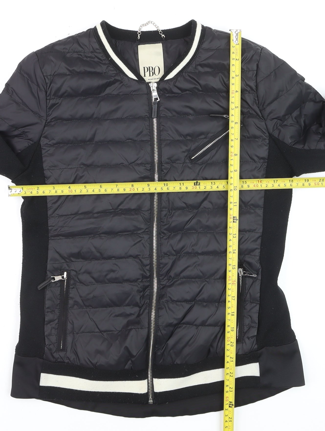 PBO Women Black Quilted Bomber Jacket Size 8 Full Zip Down Filled