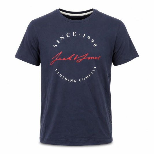 Jack & Jones Men's Navy Graphic Print Crew Neck Cotton T-Shirt Size S