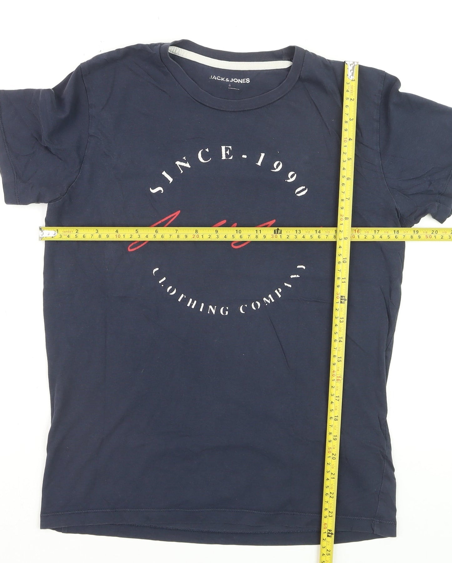 Jack & Jones Men's Navy Graphic Print Crew Neck Cotton T-Shirt Size S