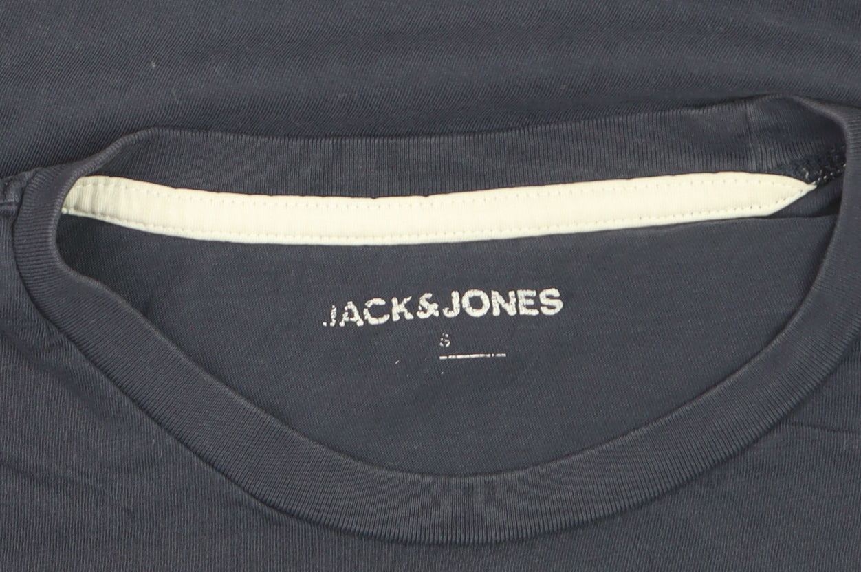 Jack & Jones Men's Navy Graphic Print Crew Neck Cotton T-Shirt Size S