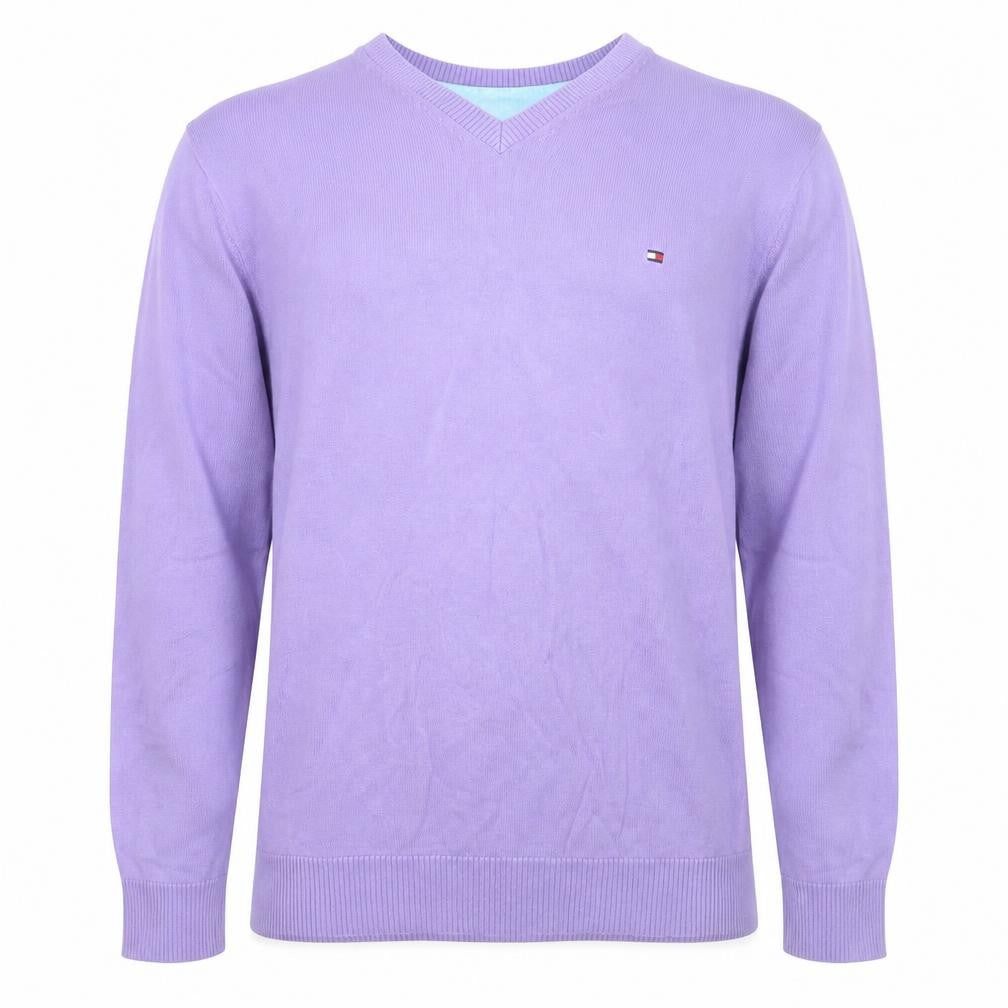 Tommy Hilfiger Men's Purple V-Neck Cotton Pullover Jumper M