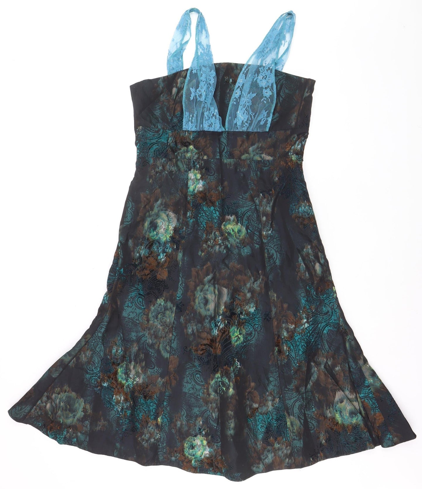 feeG Women’s Multicoloured Floral A-Line Knee Length Dress Size 12