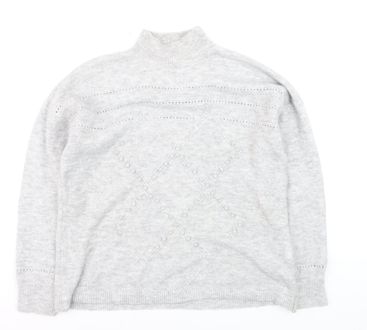 Oasis Women’s Grey Mock Neck Cable Knit Pullover Jumper Size M