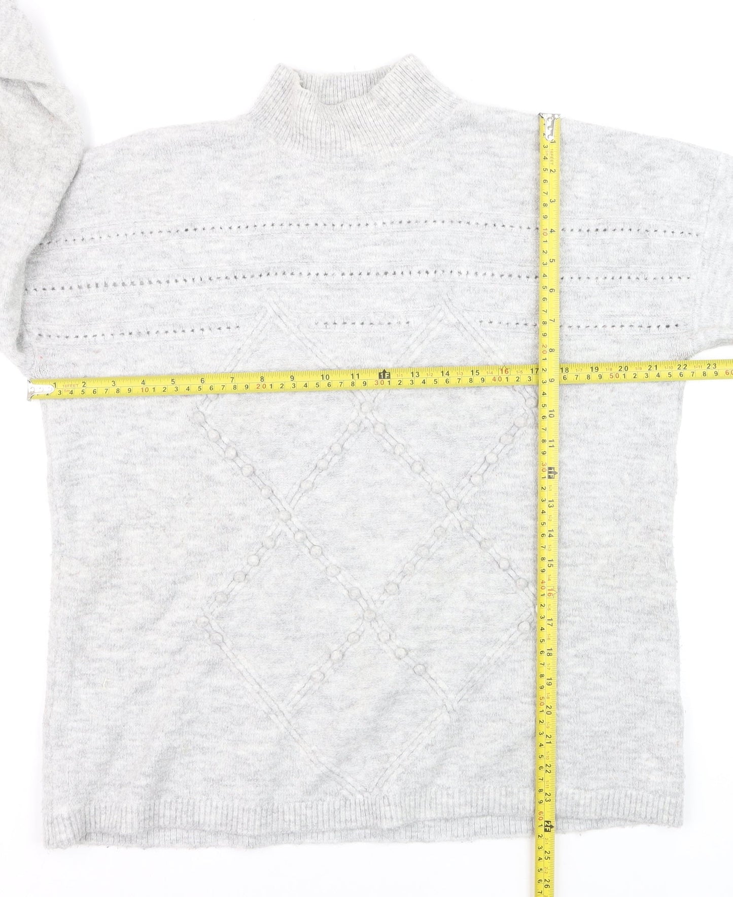 Oasis Women’s Grey Mock Neck Cable Knit Pullover Jumper Size M