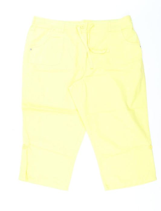 BHS Women Yellow Capri Trousers Size 18 Cotton Twill Casual
