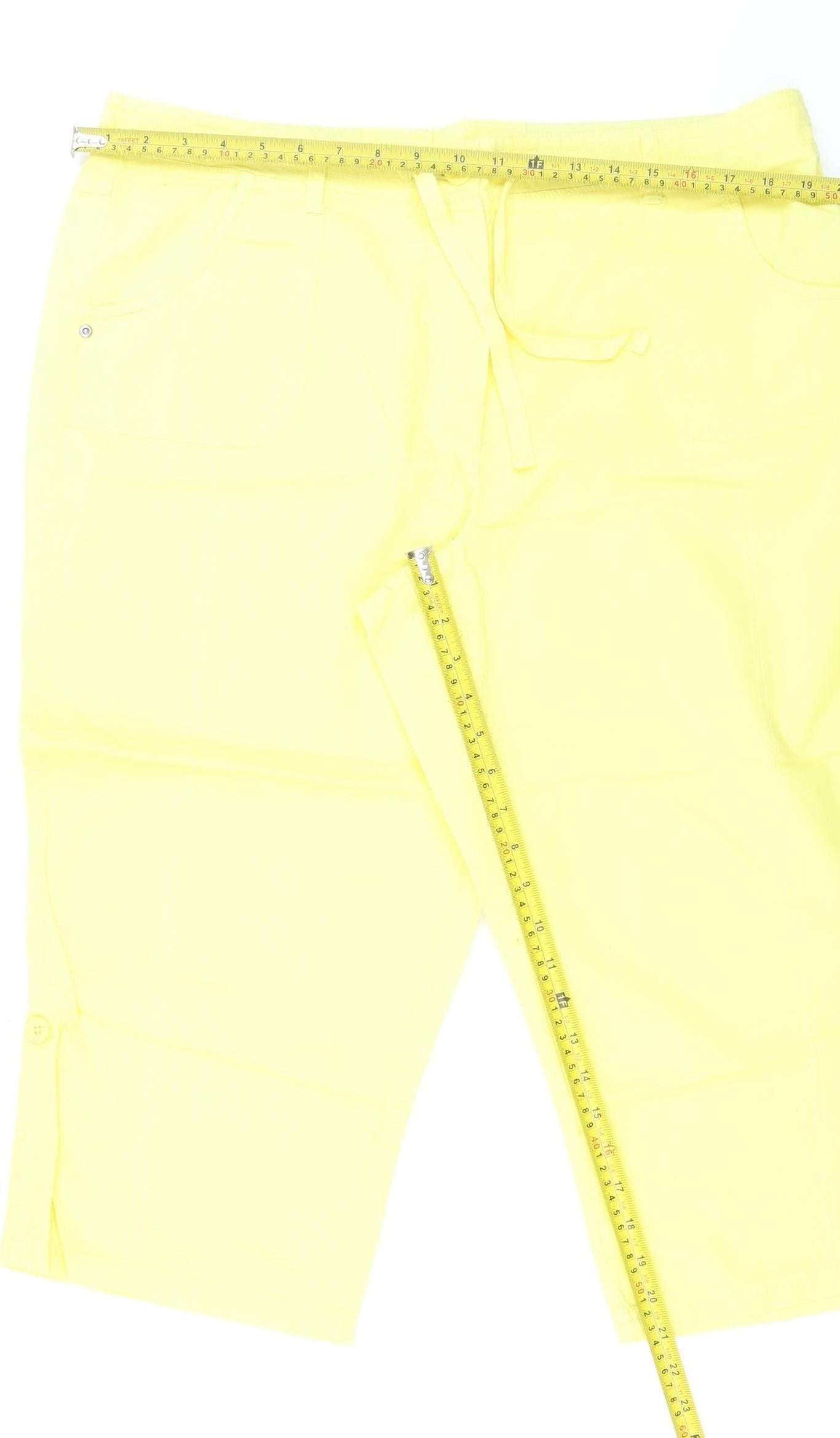 BHS Women Yellow Capri Trousers Size 18 Cotton Twill Casual