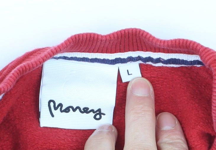Money Women Red Crew Neck Pullover Sweatshirt L Cotton Blend