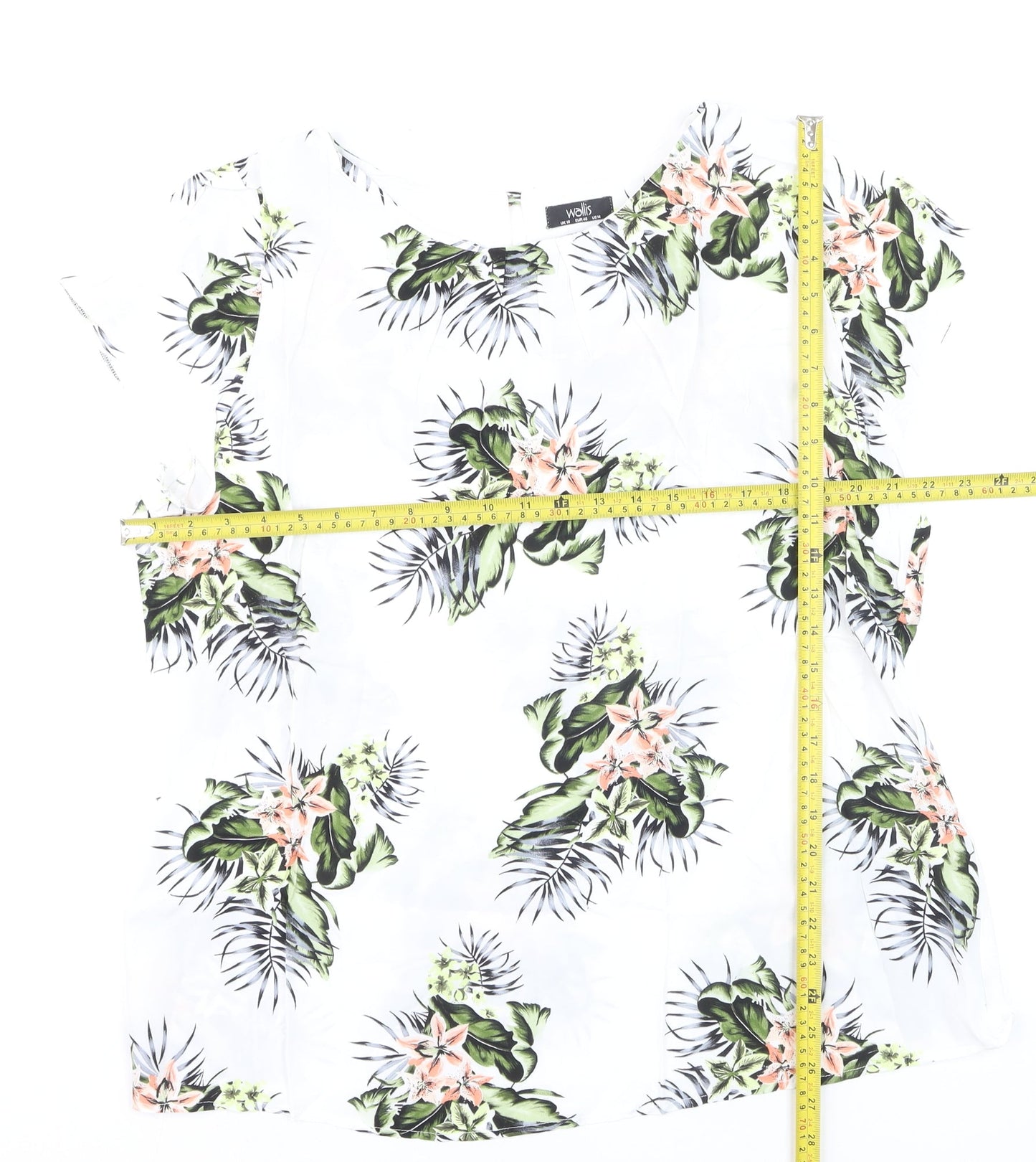 Wallis Women’s White Floral Tropical Print Short Sleeve Blouse Size 18