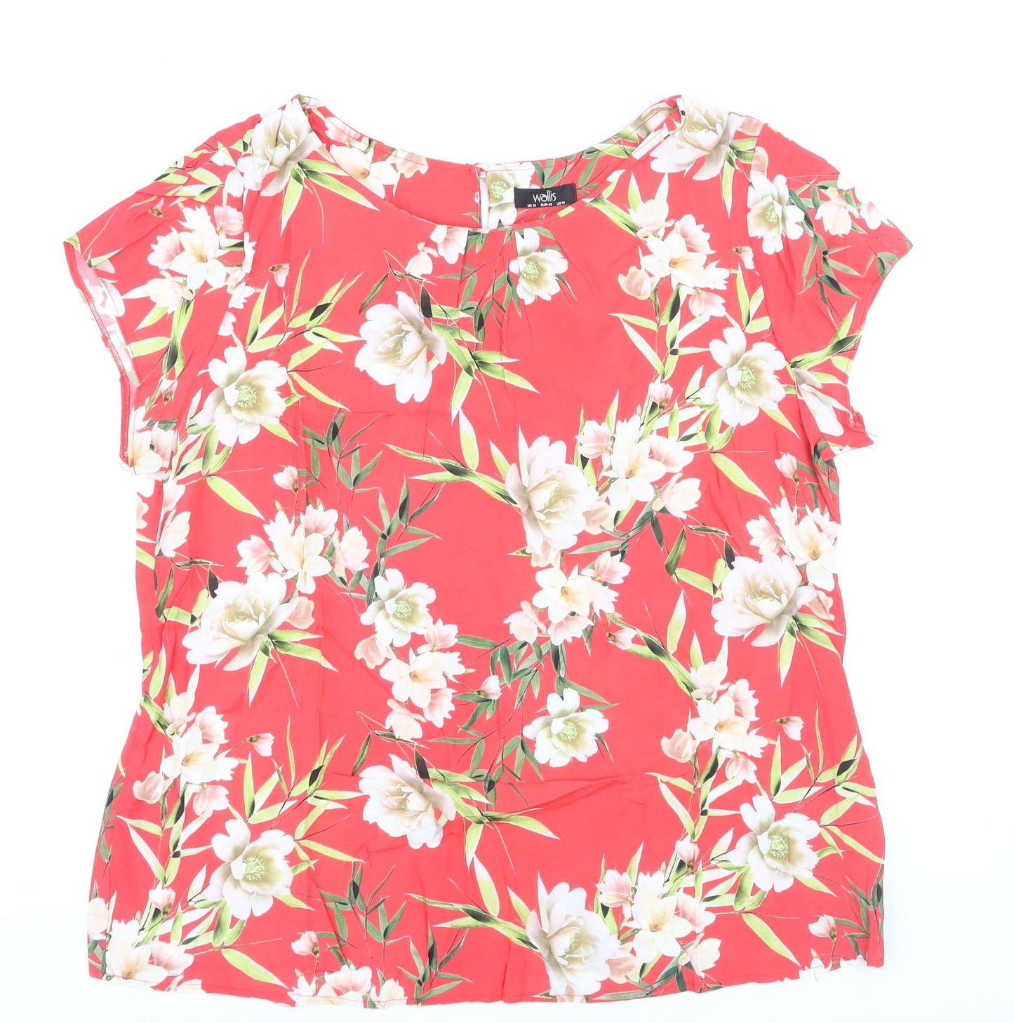 Wallis Women Red Floral Blouse Size 10 Short Sleeve Tunic Top