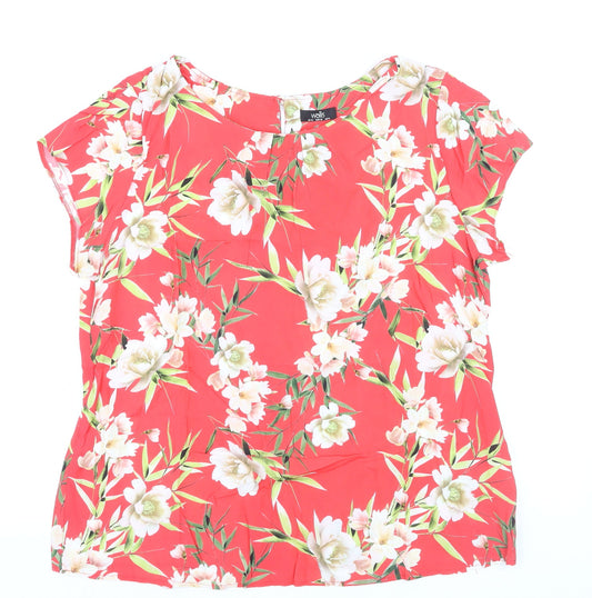 Wallis Women Red Floral Blouse Size 10 Short Sleeve Tunic Top