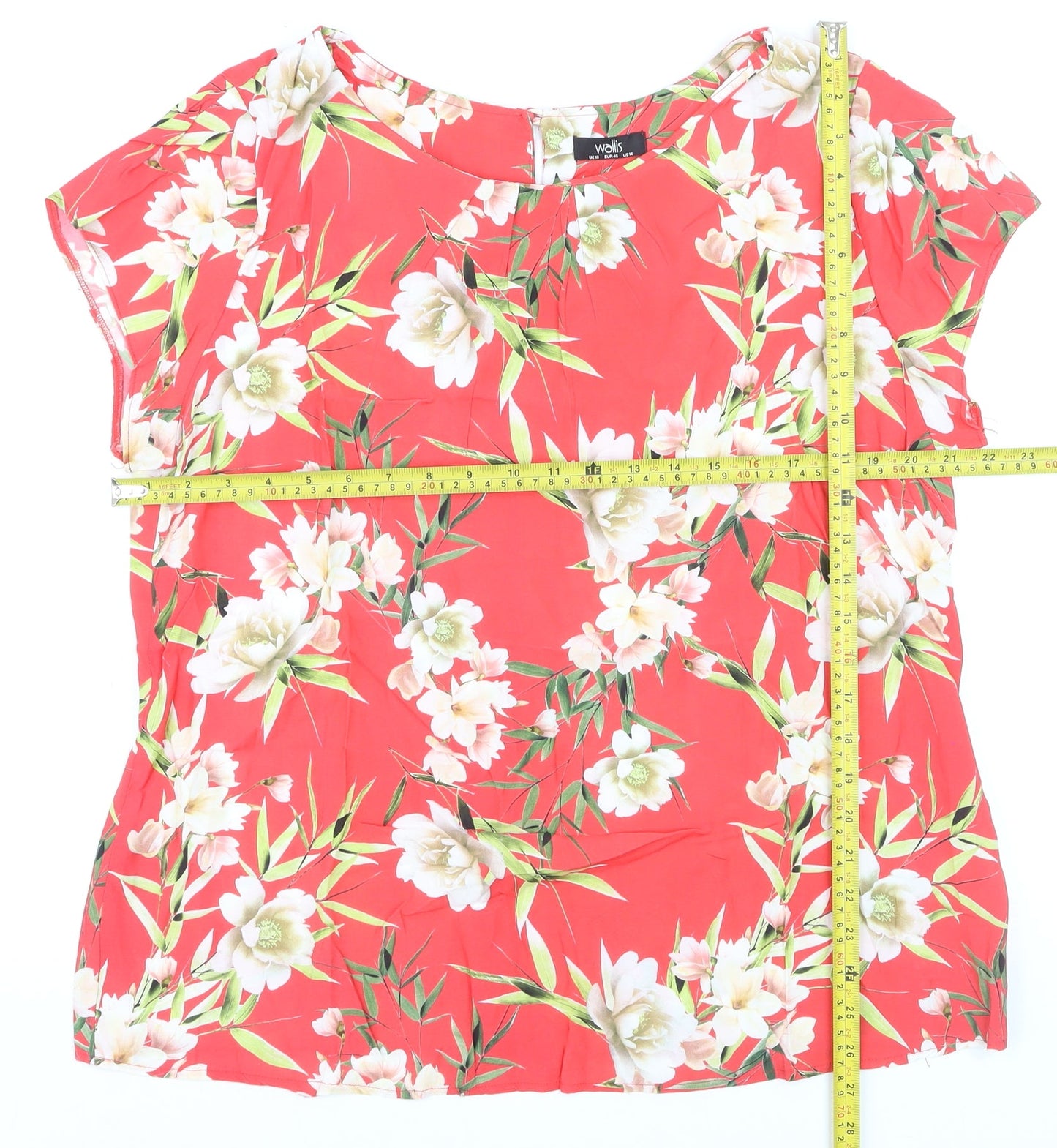 Wallis Women Red Floral Blouse Size 10 Short Sleeve Tunic Top