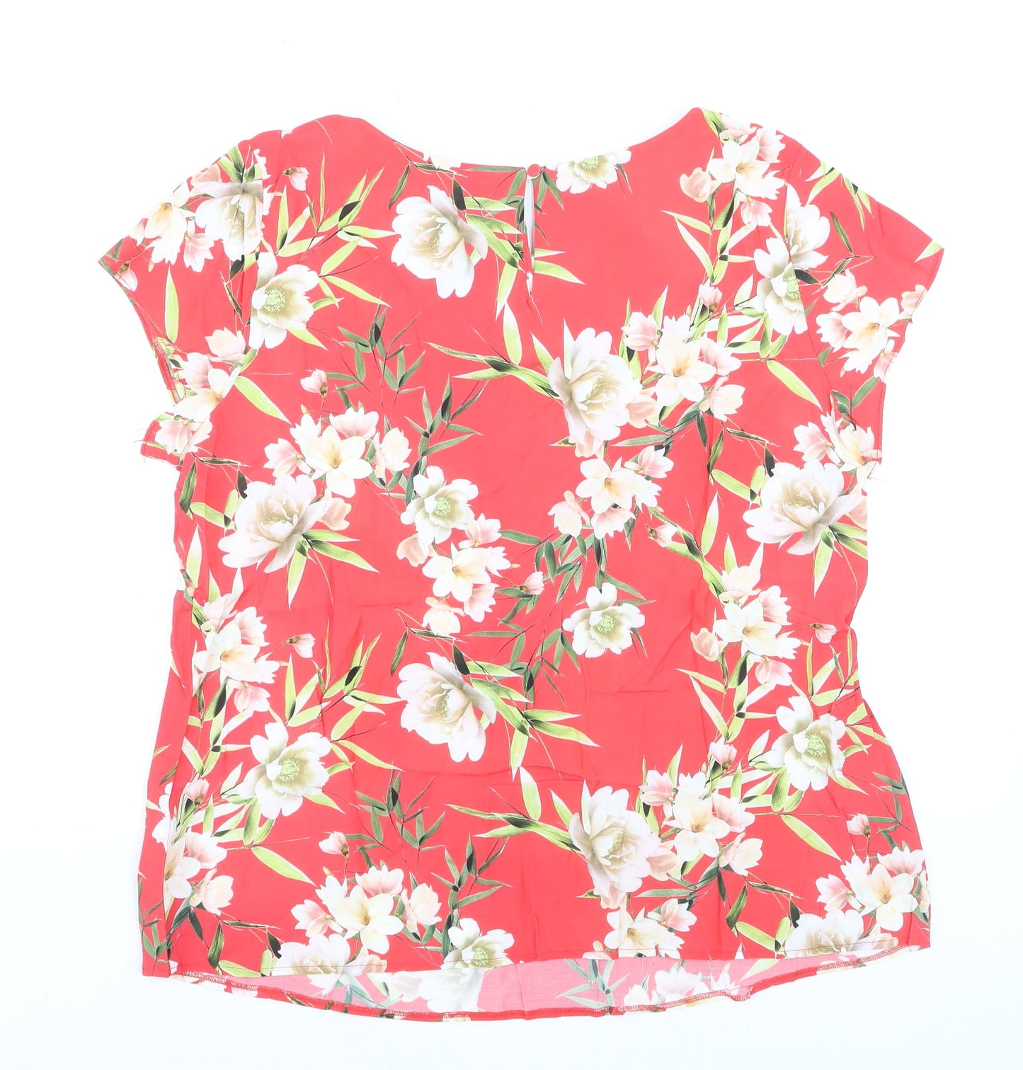 Wallis Women Red Floral Blouse Size 10 Short Sleeve Tunic Top