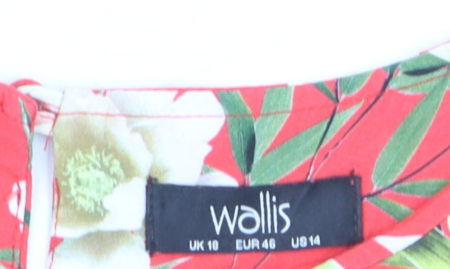 Wallis Women Red Floral Blouse Size 10 Short Sleeve Tunic Top