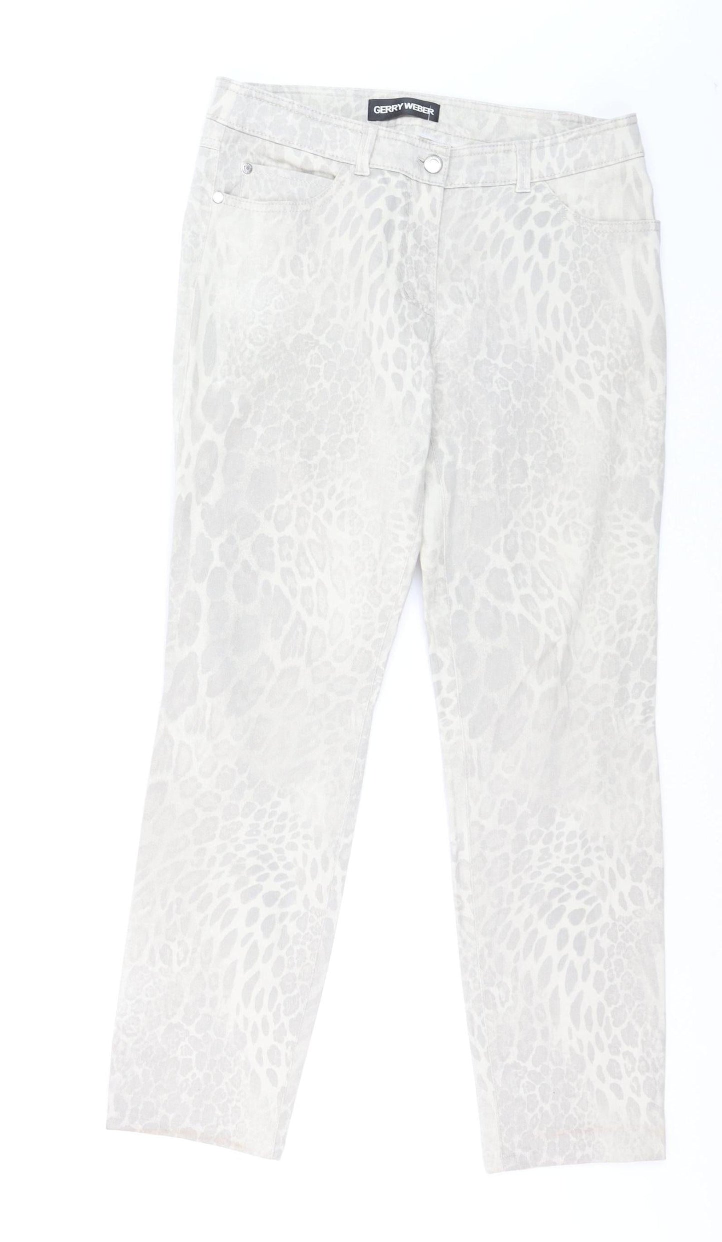 Gerry Weber Women's Beige Animal Print Straight Stretch Jeans Size 10