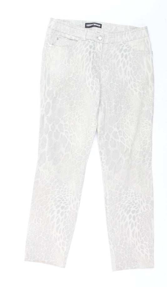 Gerry Weber Women's Beige Animal Print Straight Stretch Jeans Size 10