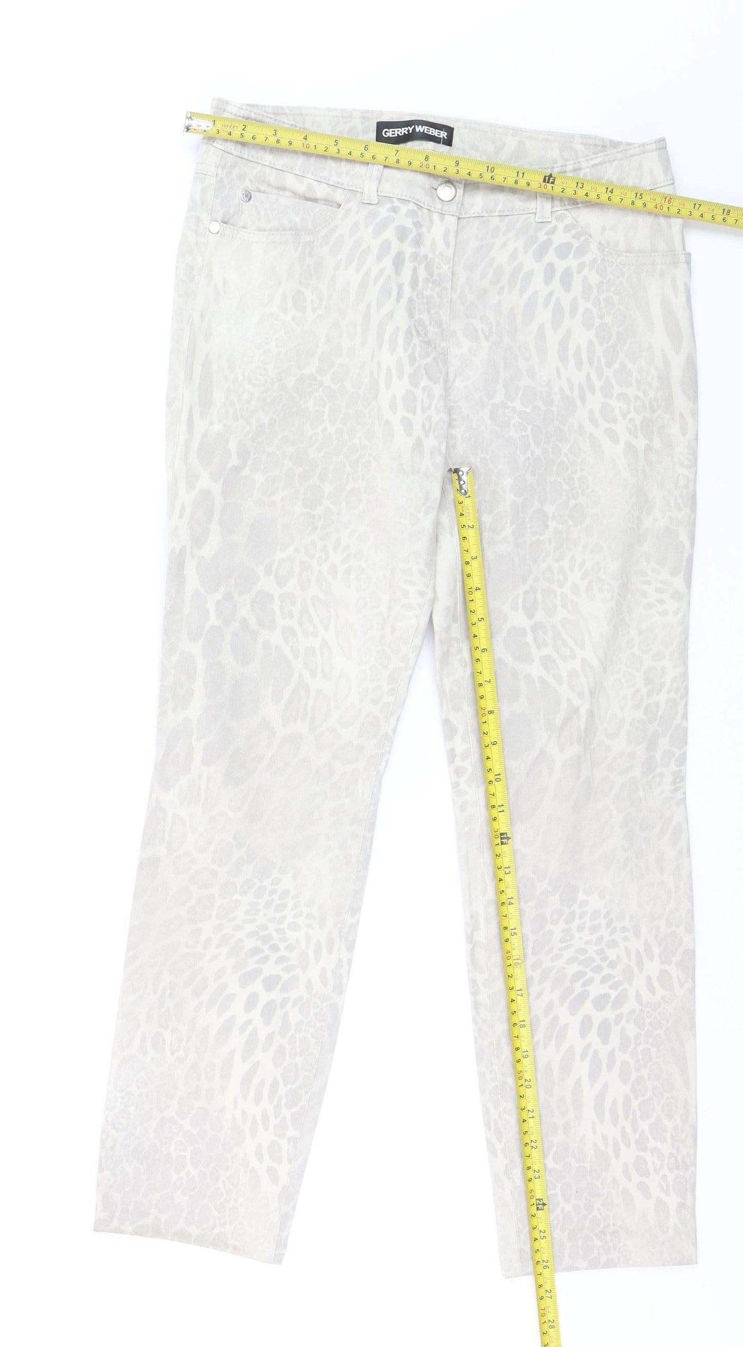Gerry Weber Women's Beige Animal Print Straight Stretch Jeans Size 10