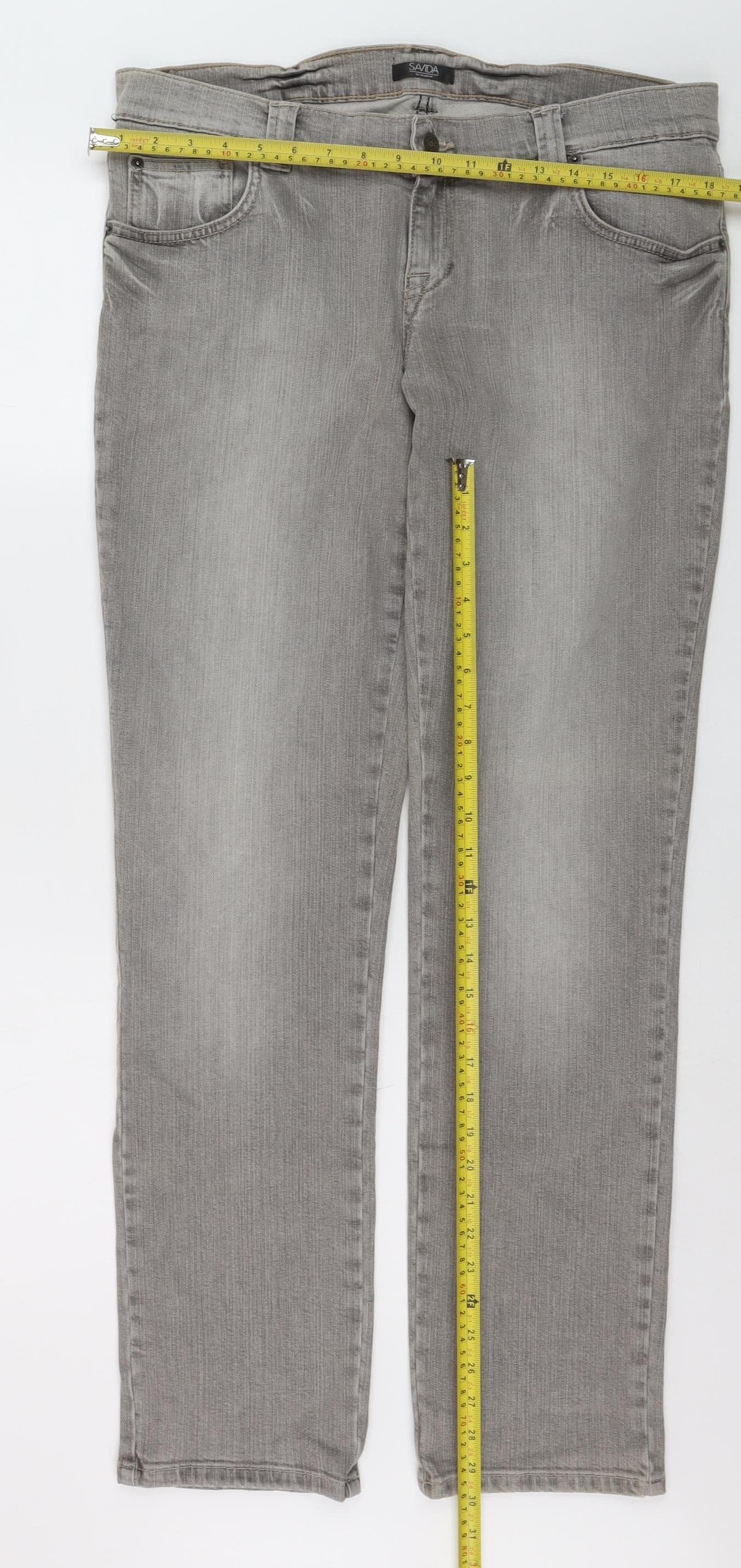 Savida Women’s Grey Stretch Straight Jeans Size 16 Regular