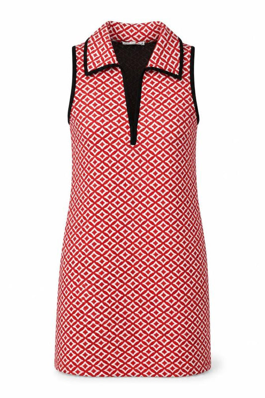 Zara Women Red Geometric Sleeveless Collared Shift Dress Size 10