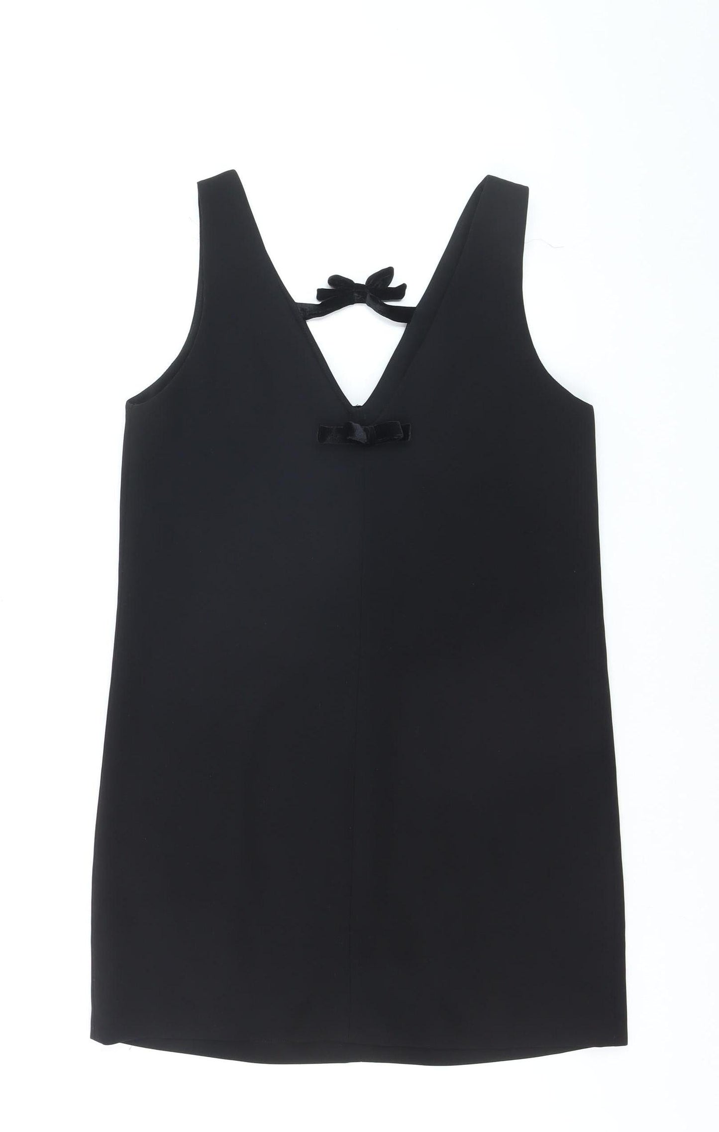 Zara Women Black Bow Shift Dress Size S Sleeveless Party Short