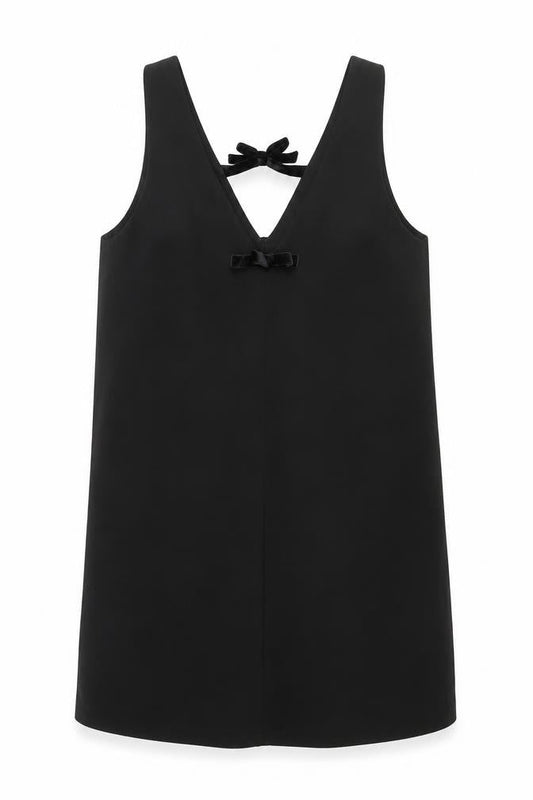 Zara Women Black Bow Shift Dress Size S Sleeveless Party Short