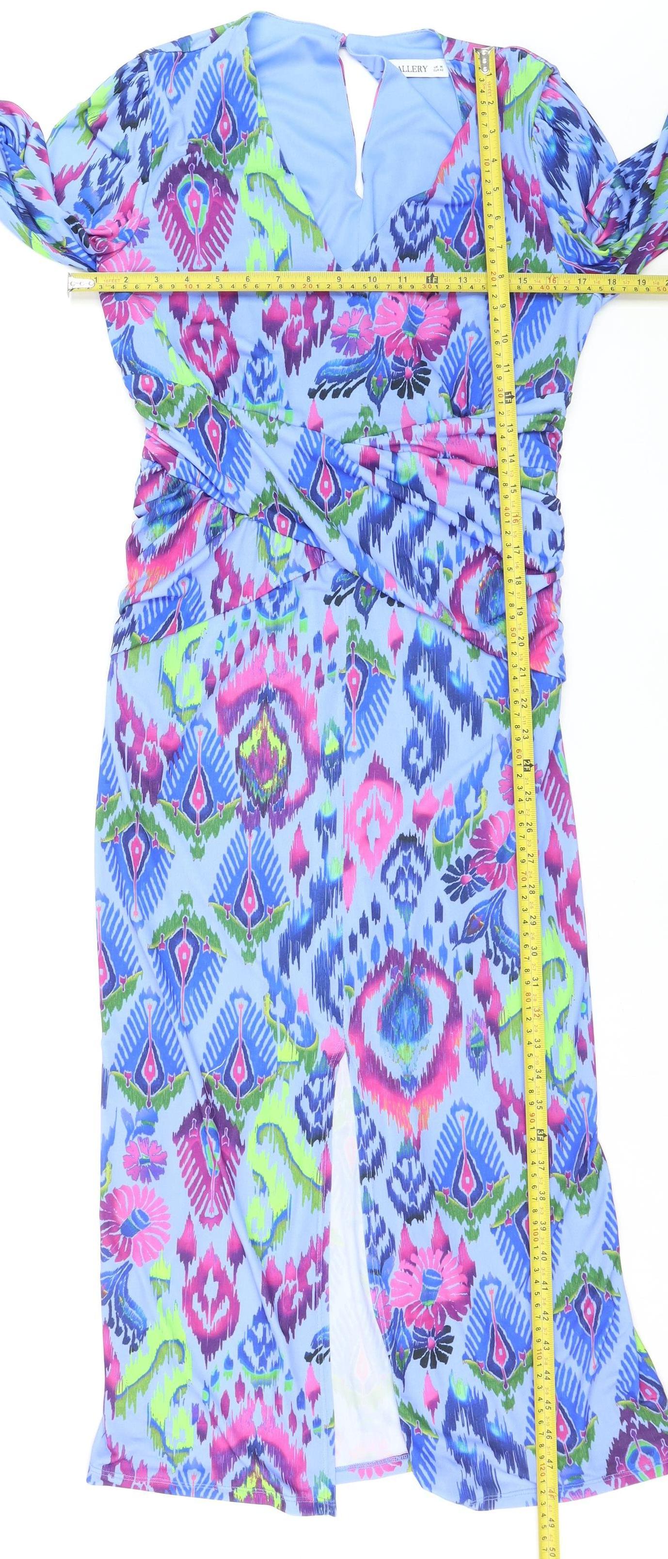 Gallery Womens Blue Geometric Bodycon Knee Dress UK14