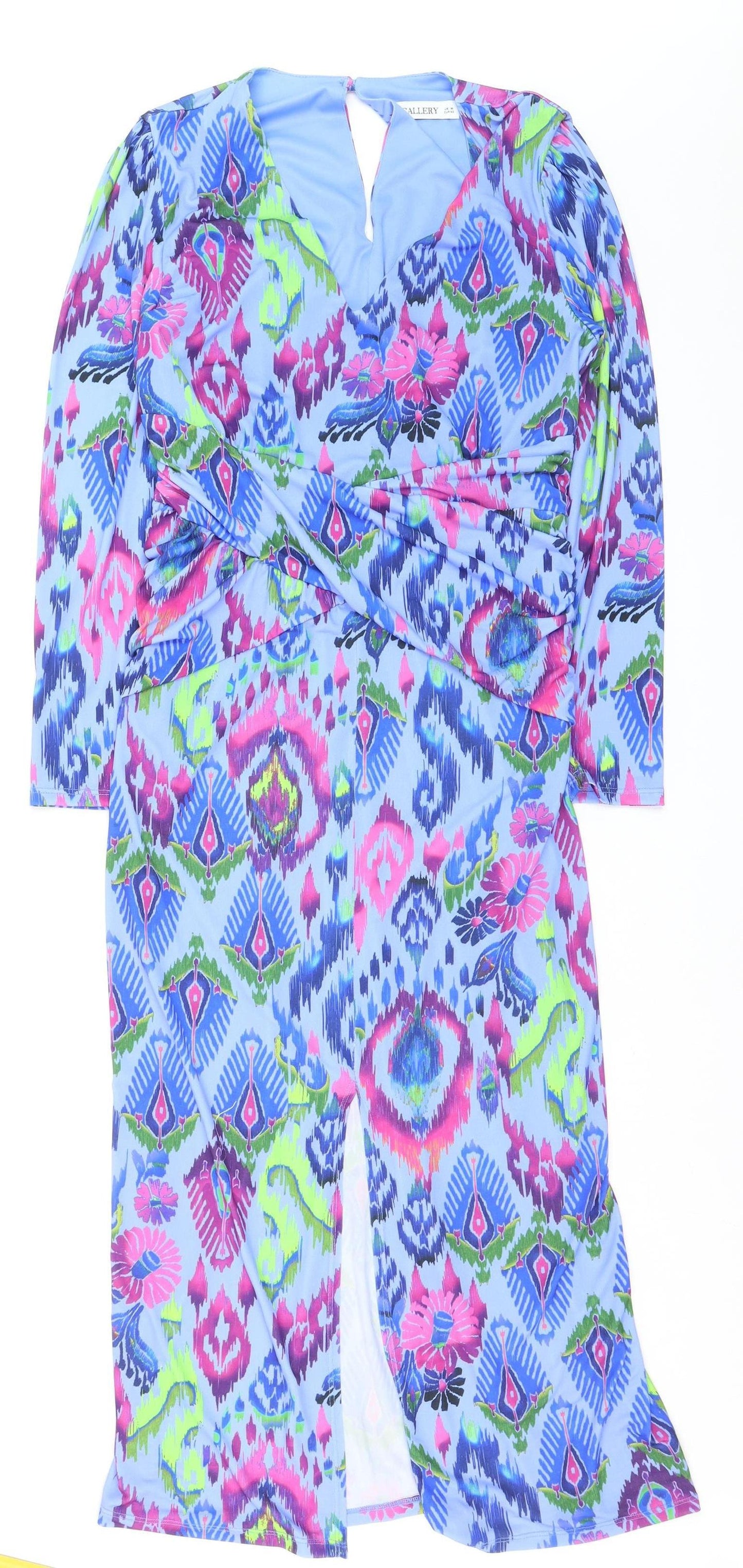 Gallery Womens Blue Geometric Bodycon Knee Dress UK14