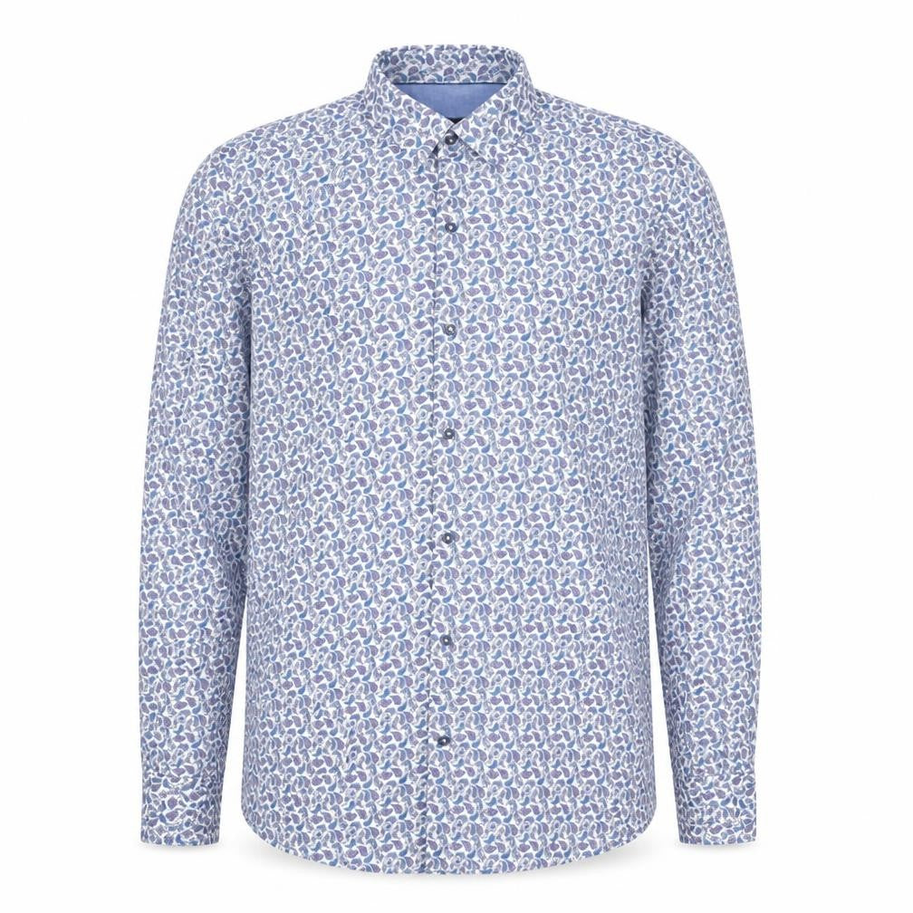 6th Sense Men's Blue Paisley Cotton Long Sleeve Button-Up Shirt L