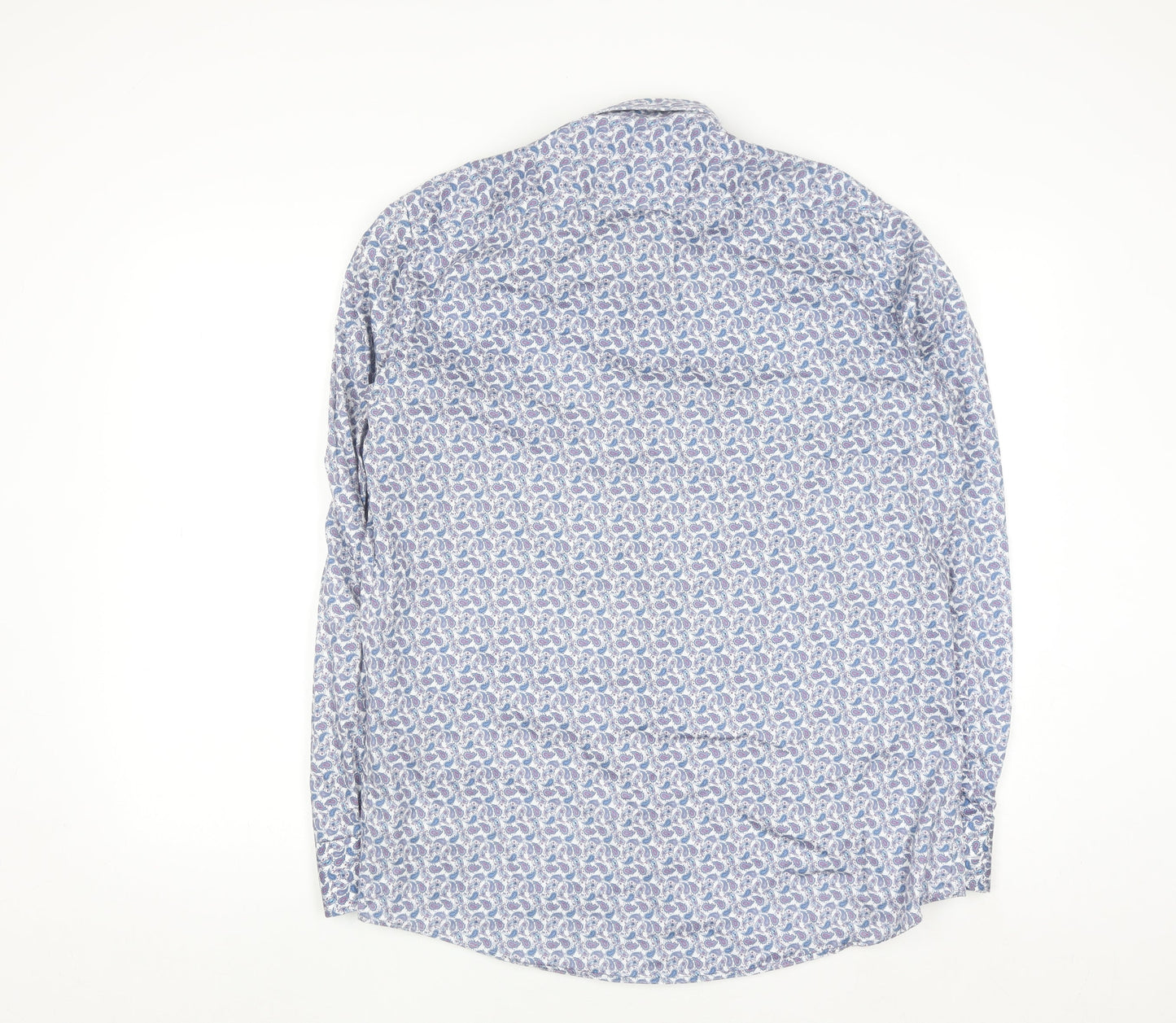 6th Sense Men's Blue Paisley Cotton Long Sleeve Button-Up Shirt L