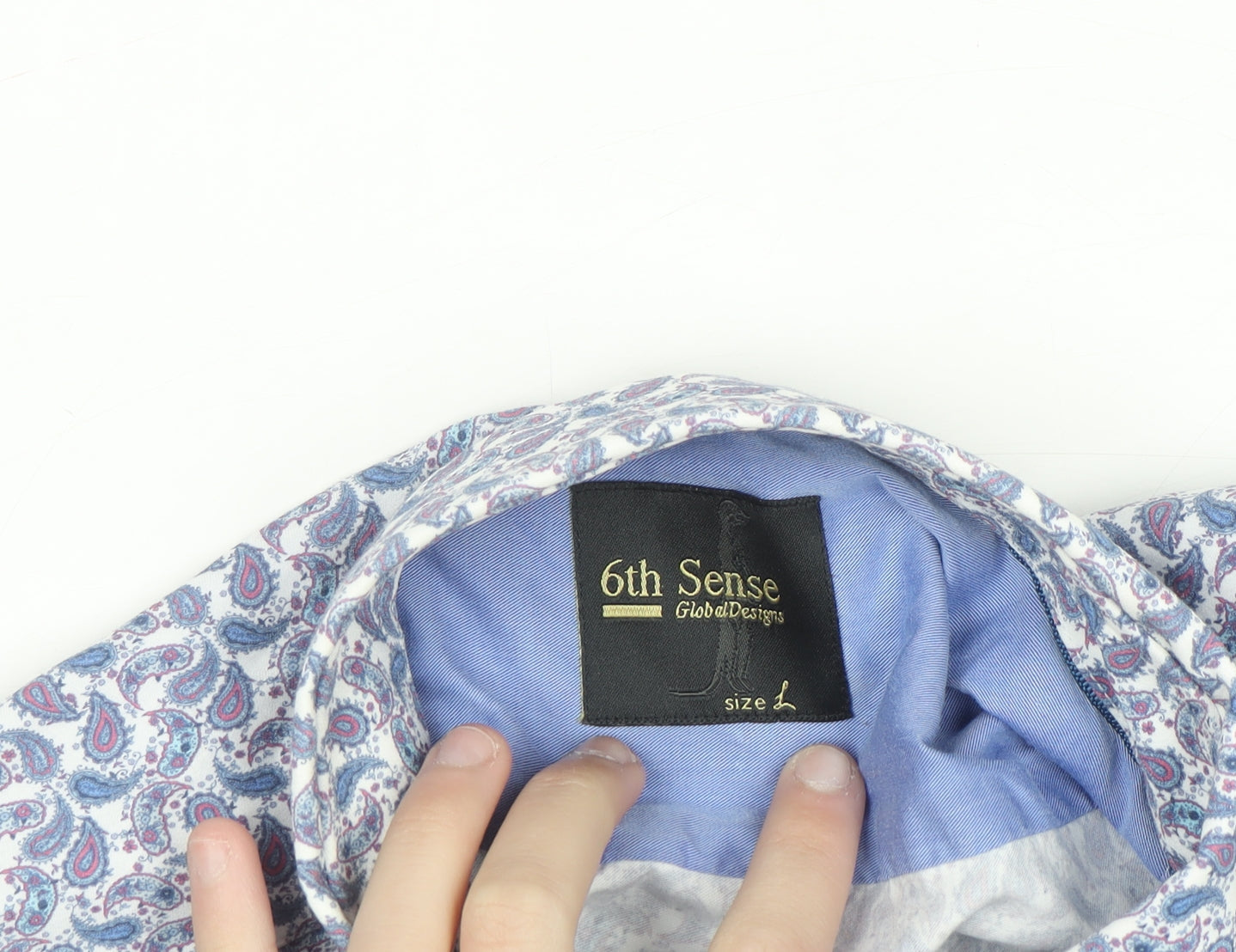 6th Sense Men's Blue Paisley Cotton Long Sleeve Button-Up Shirt L