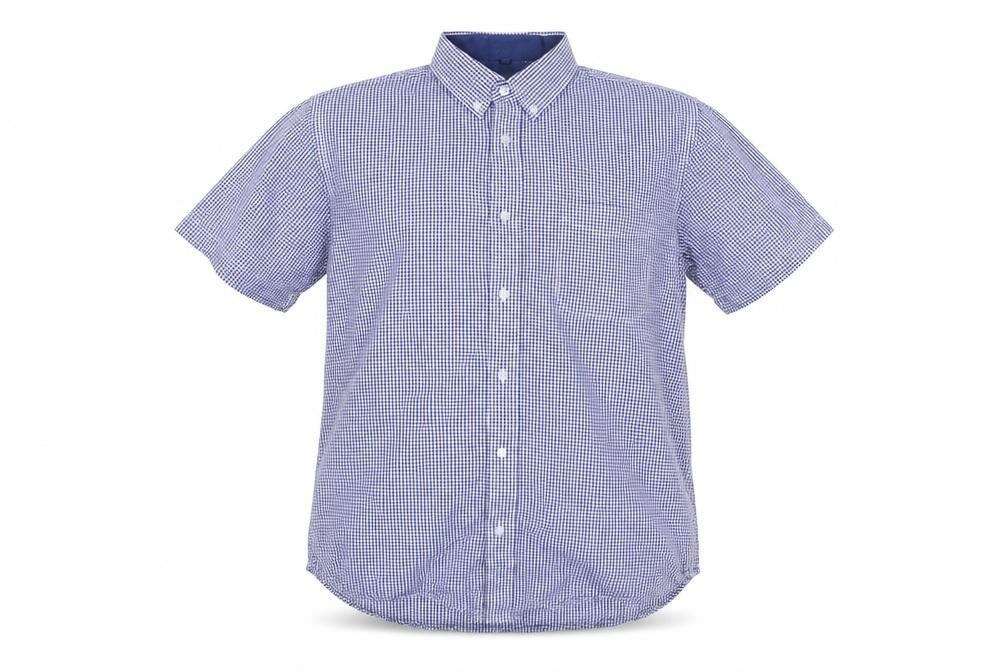 J&J Men's Blue Check Button-Down Short Sleeve Cotton Shirt L
