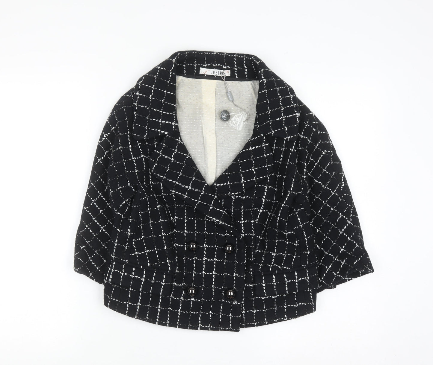 Jesire Women's Black Check Wool Blend Cropped Blazer Size 8