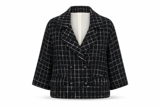 Jesire Women's Black Check Wool Blend Cropped Blazer Size 8