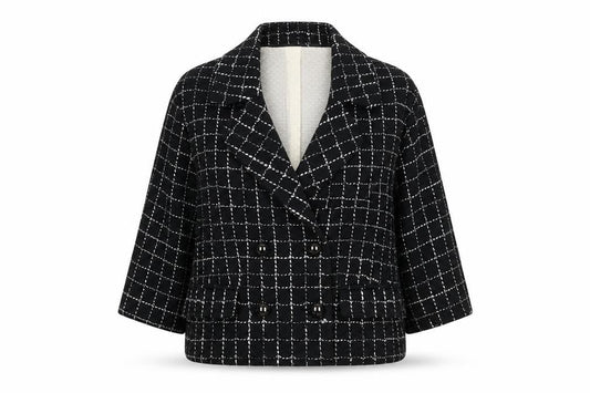 Jesire Women's Black Check Wool Blend Cropped Blazer Size 8