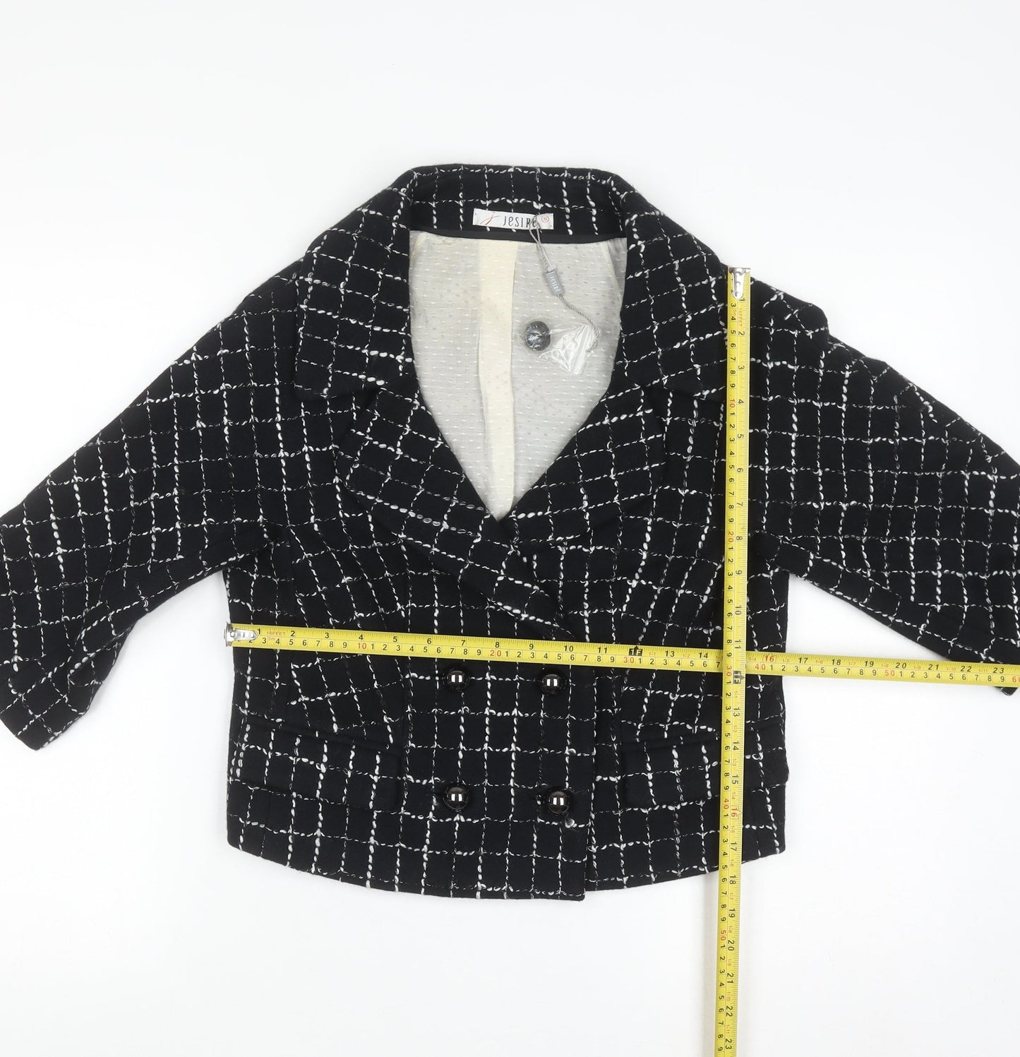 Jesire Women's Black Check Wool Blend Cropped Blazer Size 8