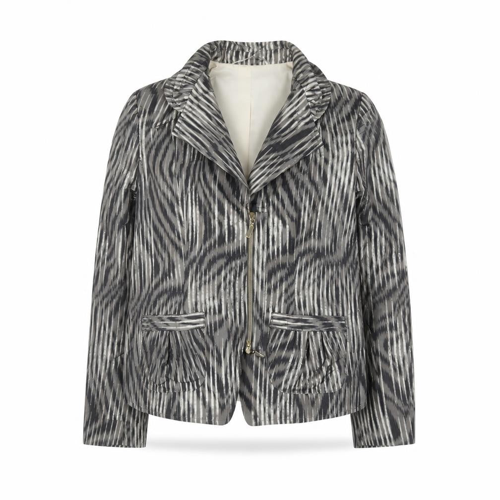 Avant Garde Women Grey Animal Print Single-Breasted Blazer UK 10 Polyester Lined