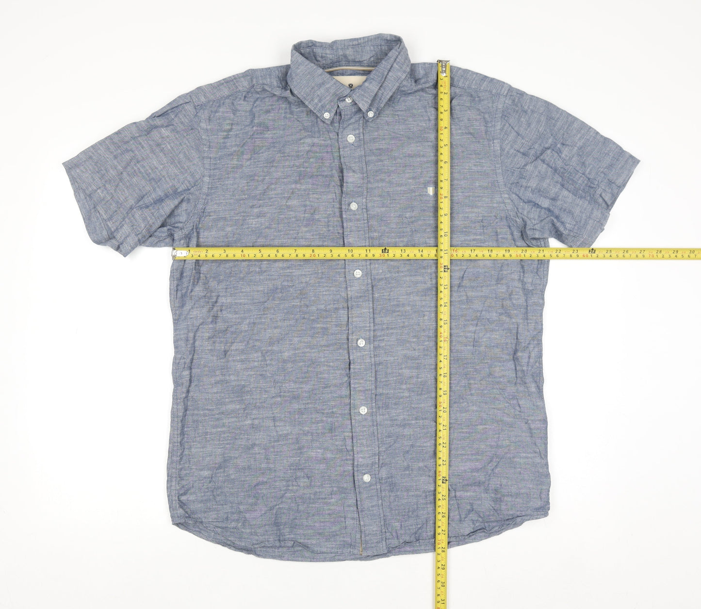 Jack & Jones Men’s Blue Linen Blend Short Sleeve Button-Up Shirt L
