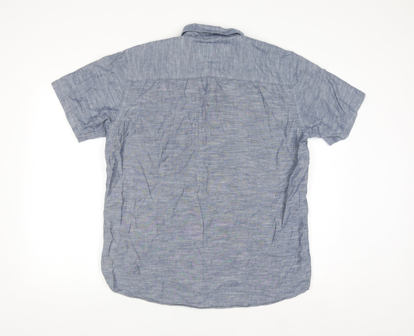 Jack & Jones Men’s Blue Linen Blend Short Sleeve Button-Up Shirt L