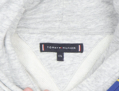 Additional view of Tommy Hilfiger boys’ grey pullover hoodie, size 176, cotton blend logo