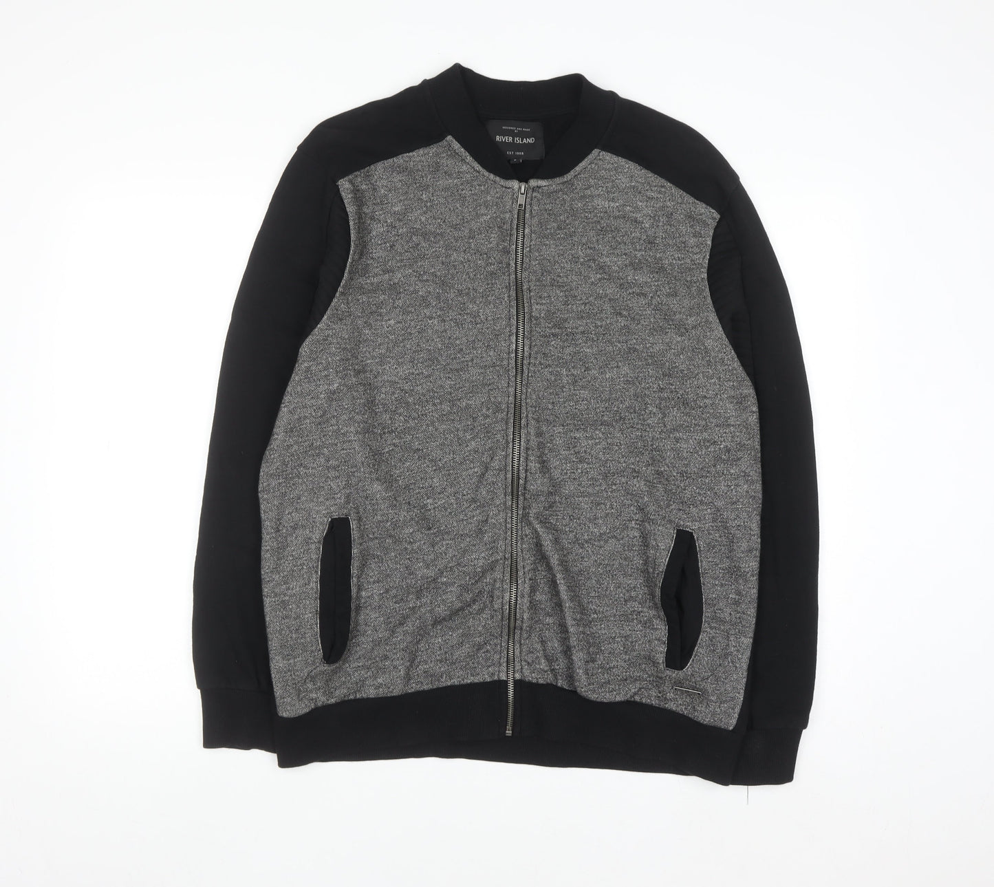 River Island Men's Grey Full Zip Sweatshirt Size L Casual Knit