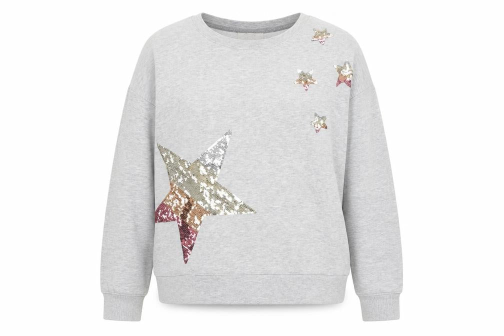 Oasis Womens Grey Sequin Star Long Sleeve Pullover Sweatshirt Size S