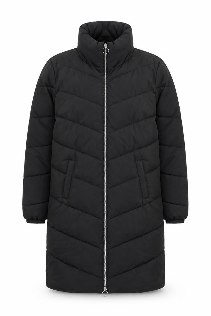 JDY Unisex Black Long Puffer Coat M Winter Full Zip Quilted Jacket