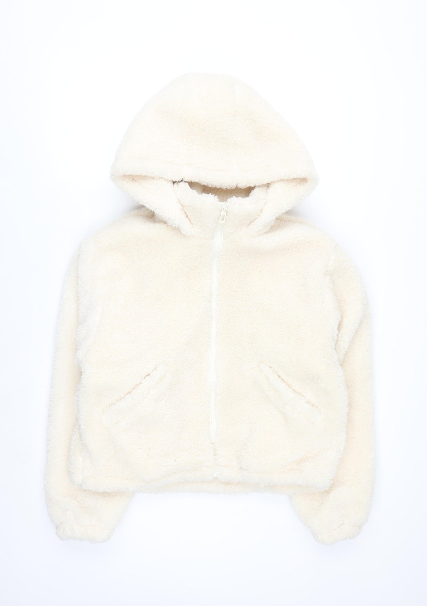 Primark Women's Ivory Fleece Hooded Zip Jacket Size S 10-12
