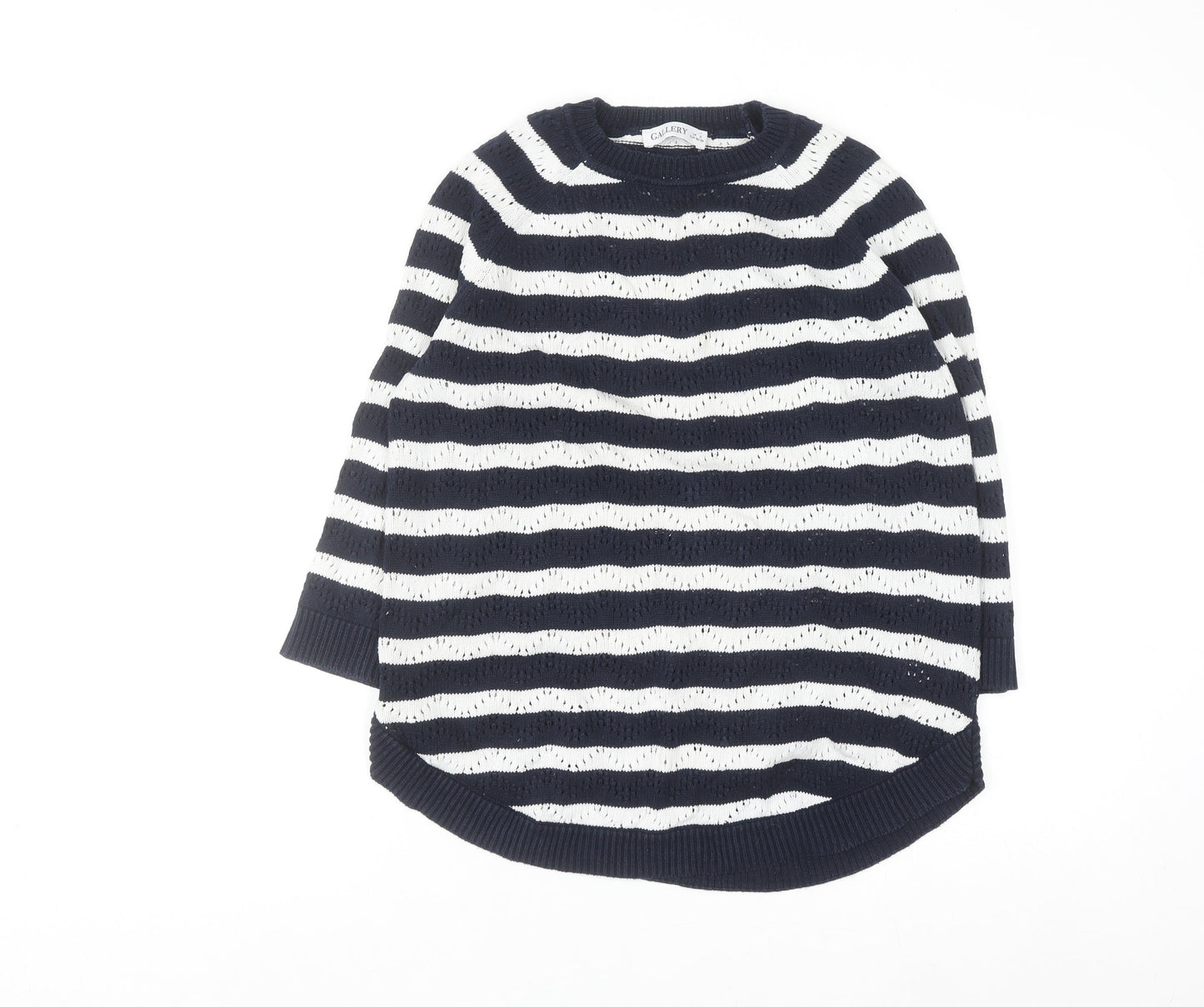Gallery Women’s Blue White Striped Cotton Knit Jumper Size S