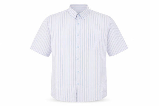 Dunnes Men's Blue Striped Slim Fit Short Sleeve Button-Up Shirt XL