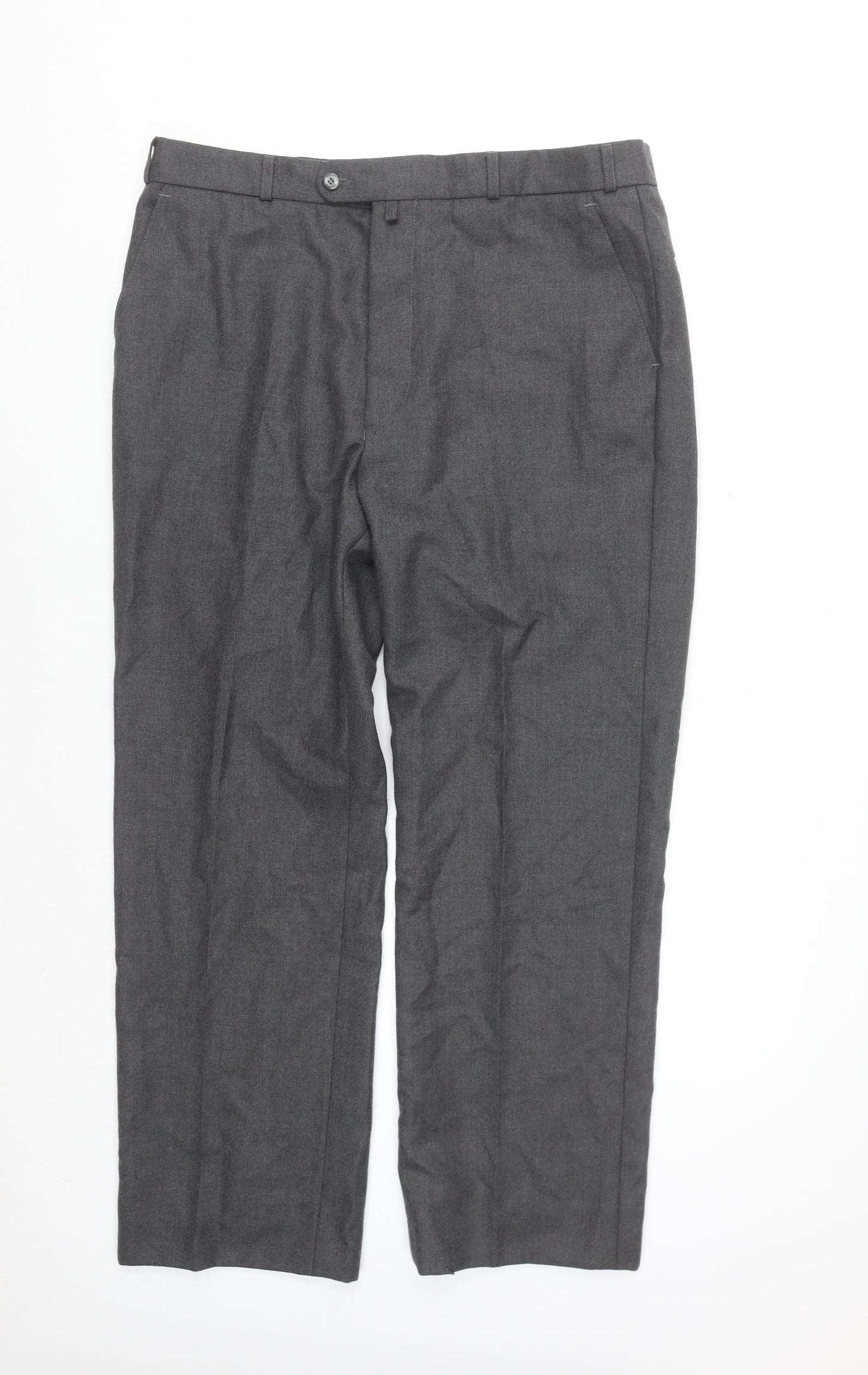 Gurteen Men's Grey Wool Blend Formal Dress Trousers 38L